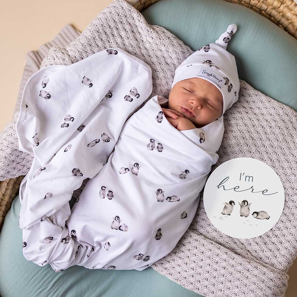 Penguin Organic Jersey Wrap & Beanie Set Snuggle Hunny