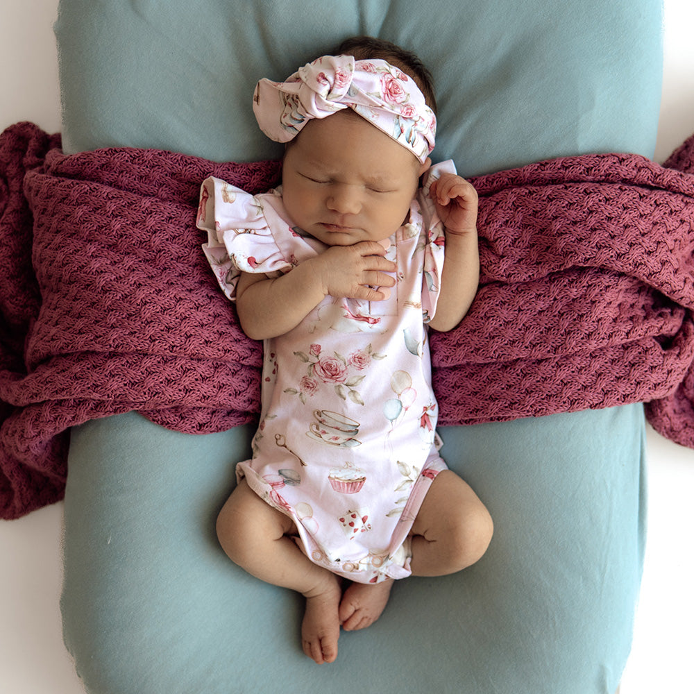 Alice’s Tea Party Organic Jersey Wrap & Topknot Set