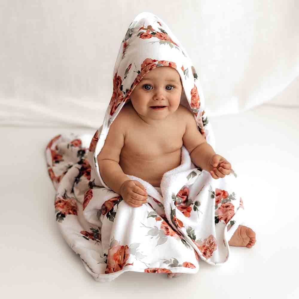 Rosebud Organic Baby Towel & Wash Cloth Set Snuggle Hunny