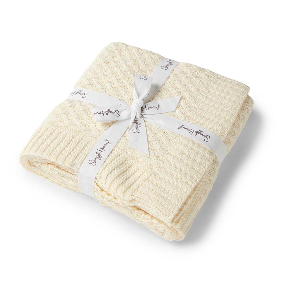 Cream Knitted Baby Cot Blanket Snuggle Hunny