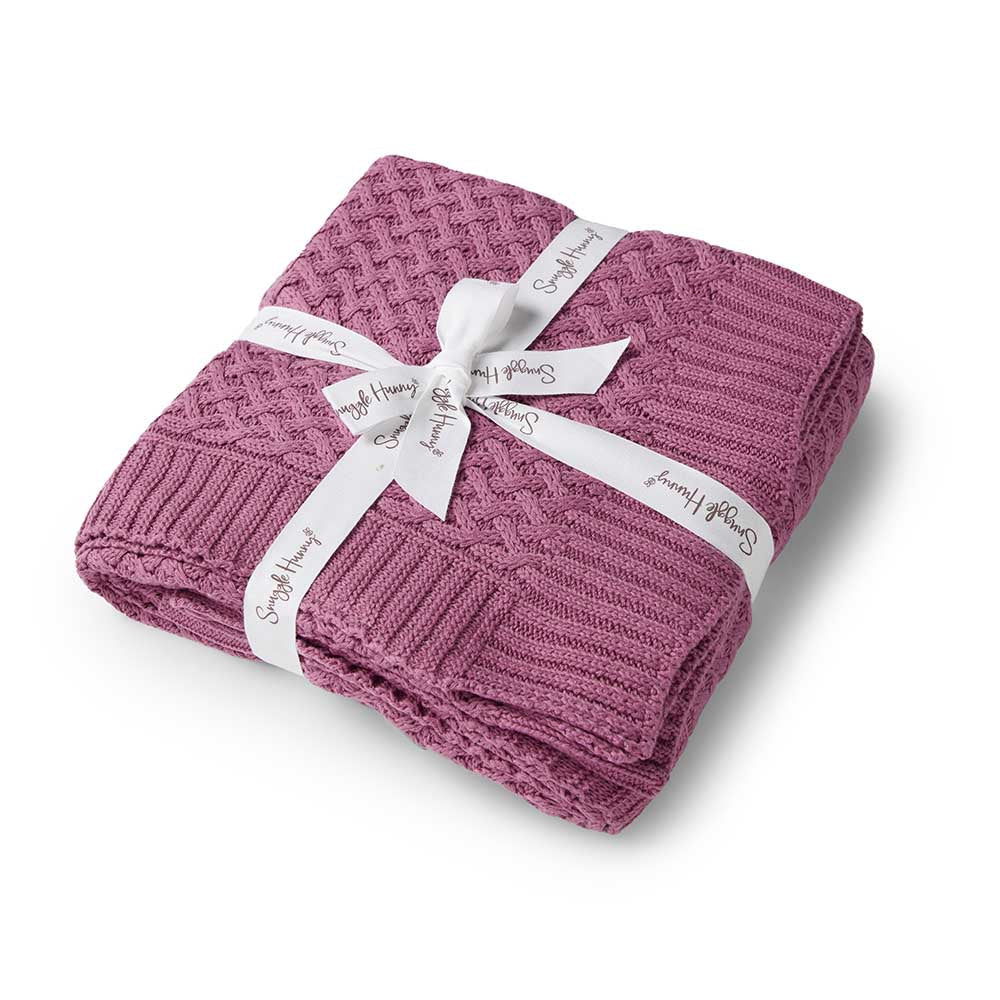 Mauve Knitted Baby Cot Blanket Snuggle Hunny