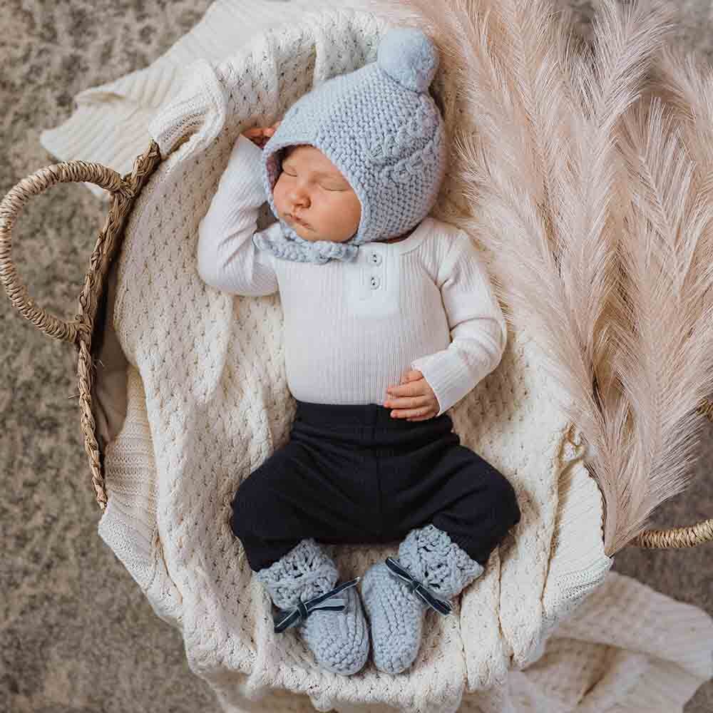 Blue Merino Wool Bonnet & Bootie Set main image 0