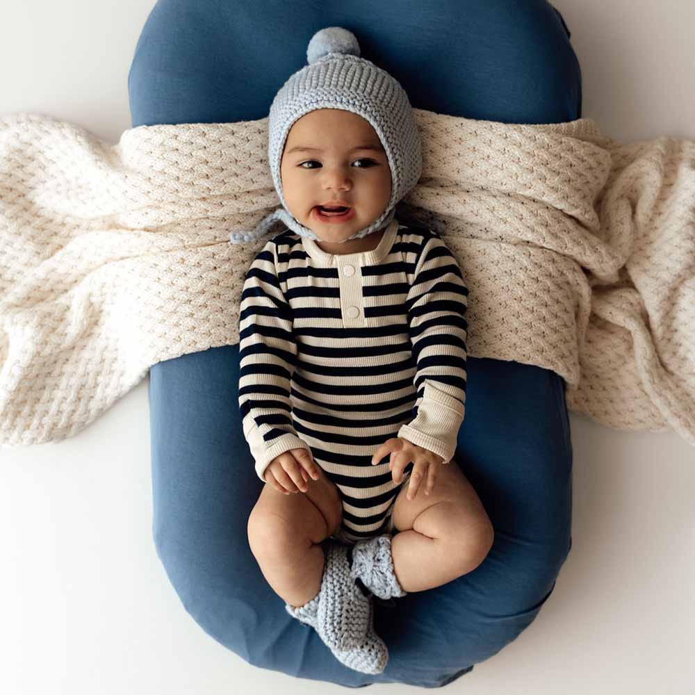 Blue Merino Wool Bonnet & Bootie Set main image 1
