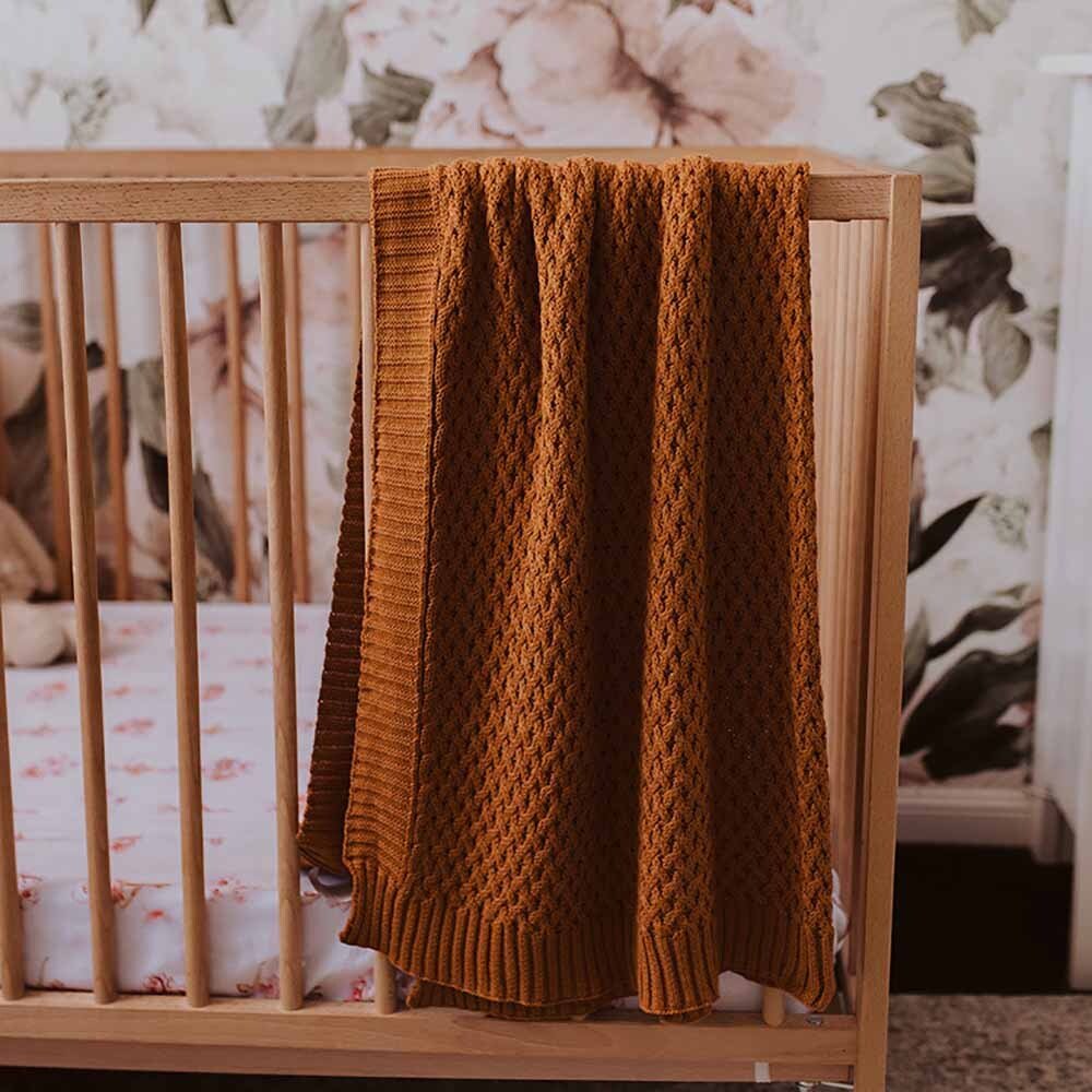 Bronze Diamond Knit Organic Baby Blanket - View 1