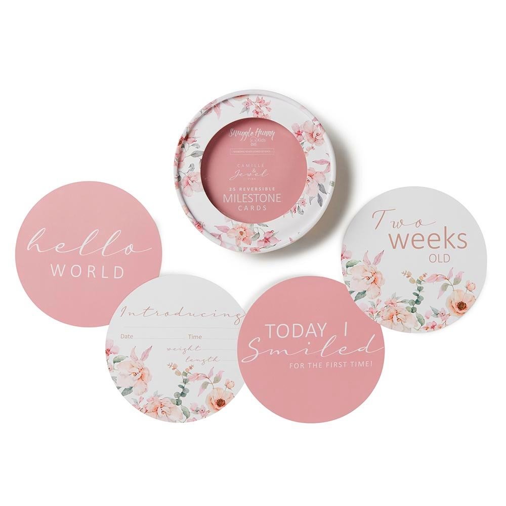Camille & Jewel Pink Reversible Milestone Cards-Snuggle Hunny