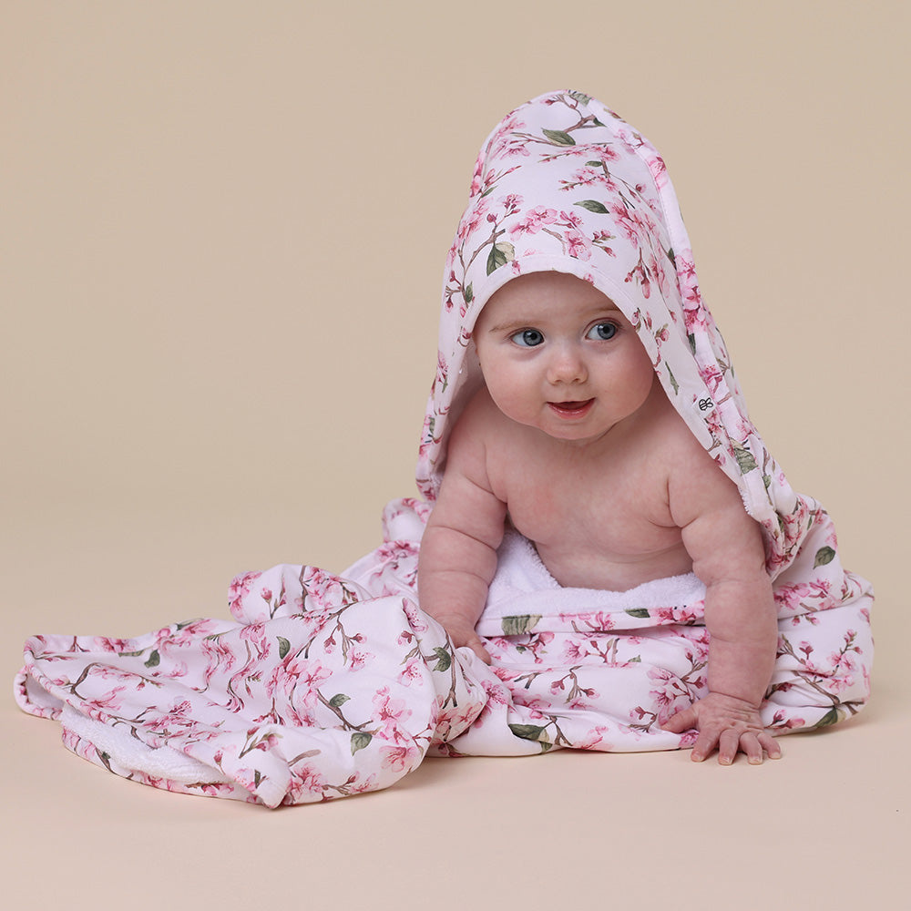 Cherry Blossom Organic Baby Towel & Wash Cloth Set