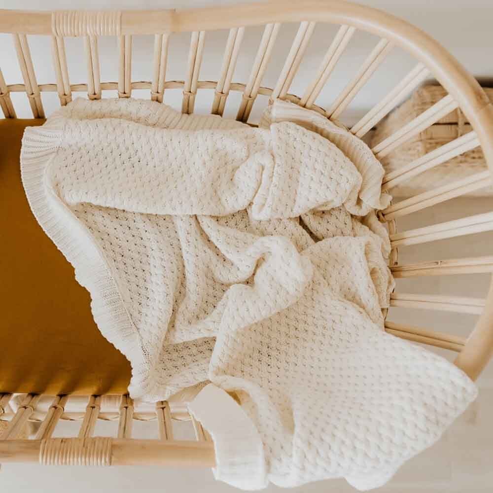 Cream Diamond Knit Organic Baby Blanket - View 1