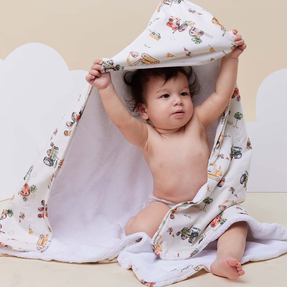 Diggers Organic Baby Towel & Wash Cloth Set | Snuggle Hunny