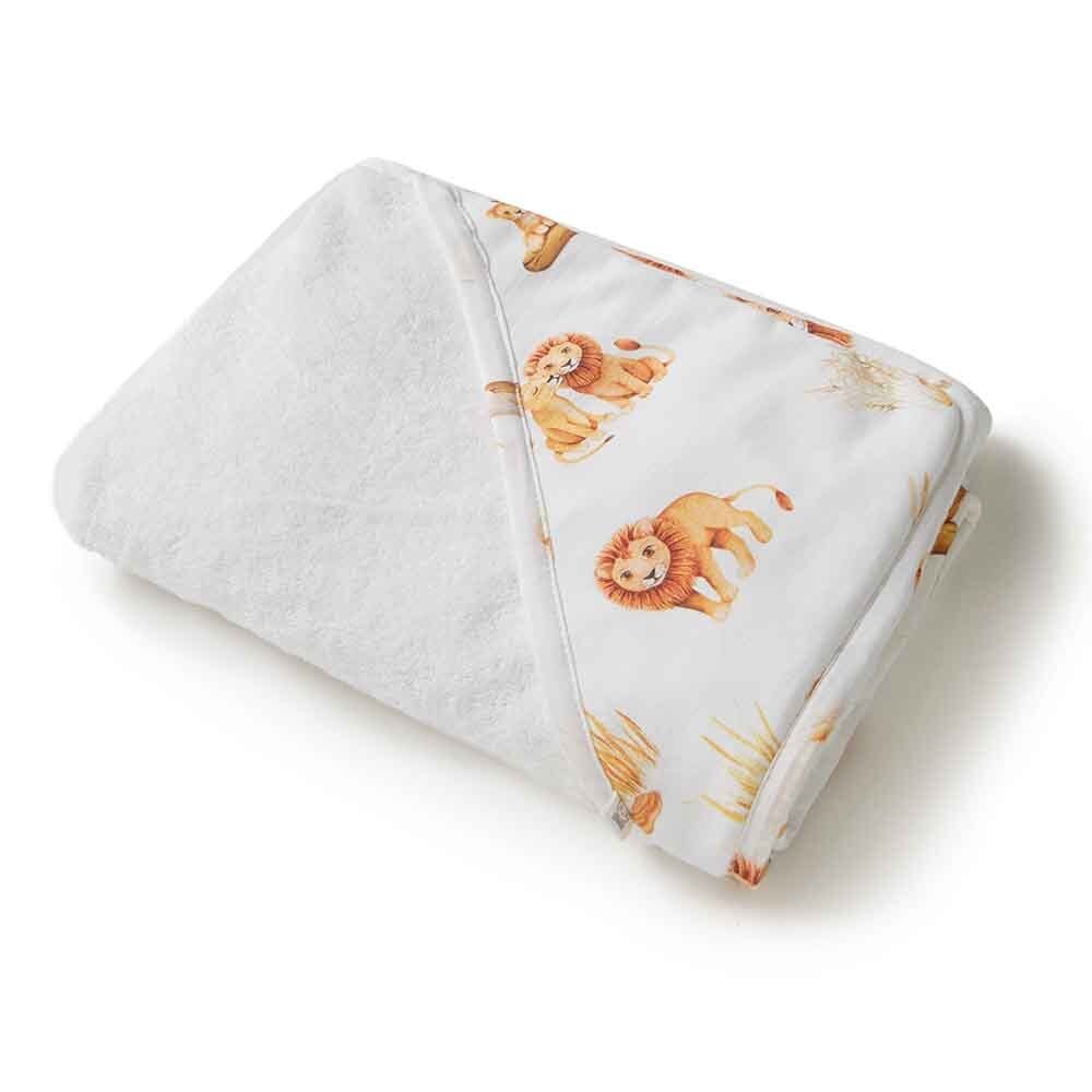 Babyhug Terry Knit Hooded Wrapper With Striped & Lion Print L 73 x B 73 cm - Green