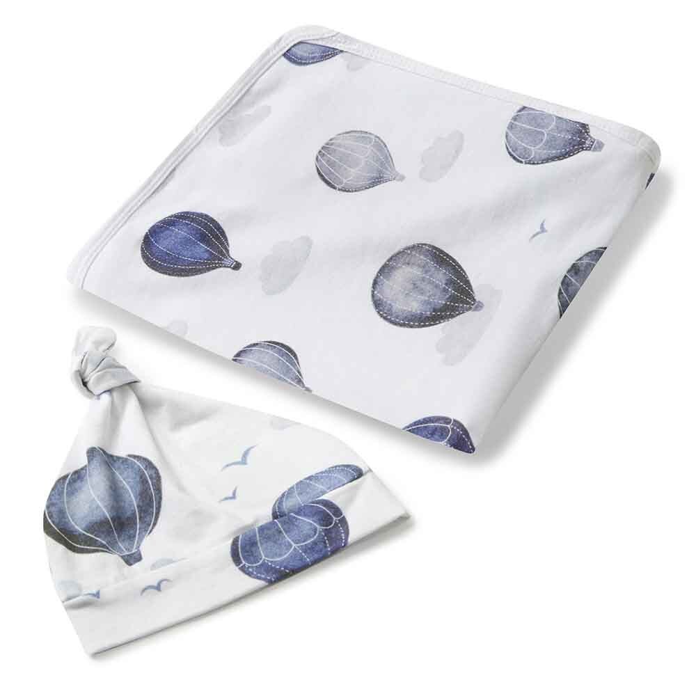 Cloud Chaser Organic Baby Jersey Wrap & Beanie Set Snuggle Hunny