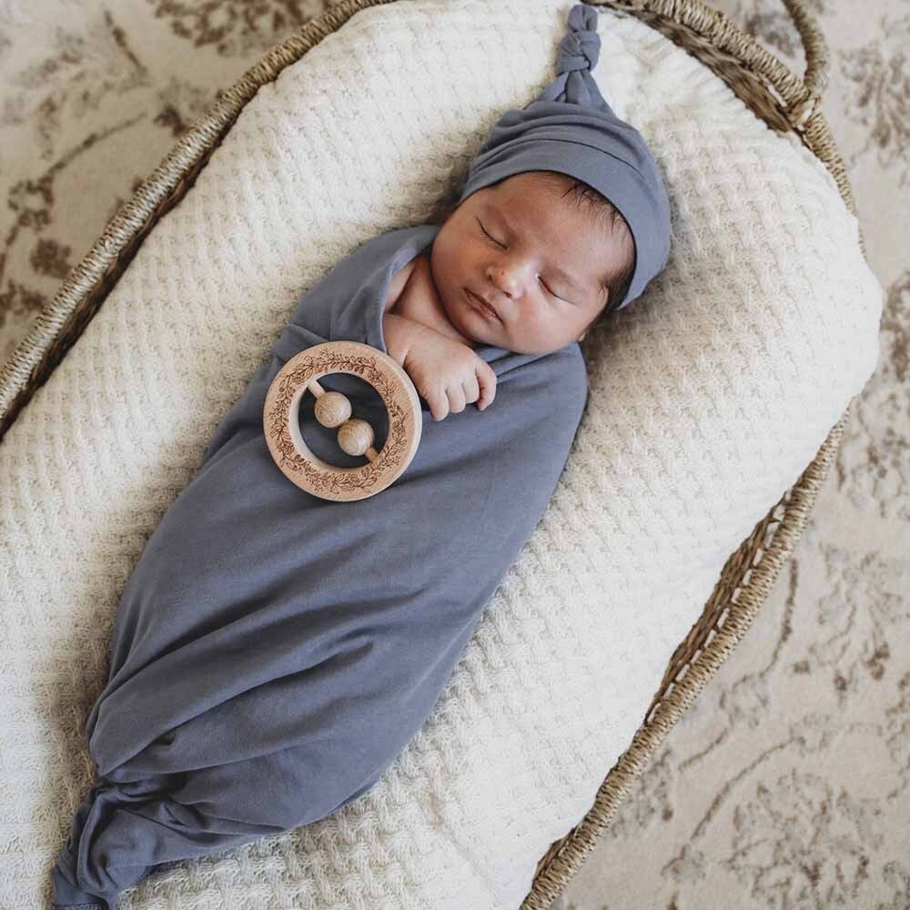 Silver Gum | Baby Jersey Wrap & Beanie Set