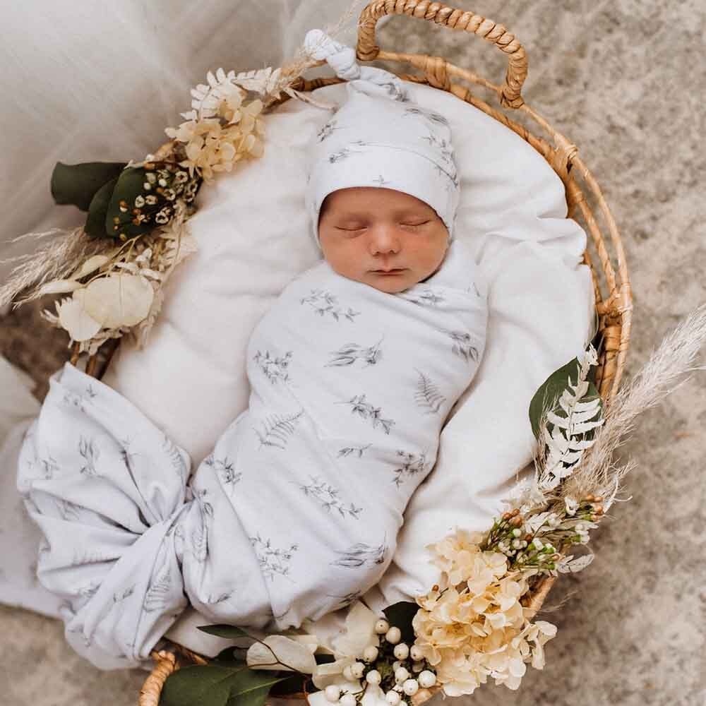 Silver Gum Organic Baby Jersey Swaddle Wrap & Beanie Snuggle Hunny