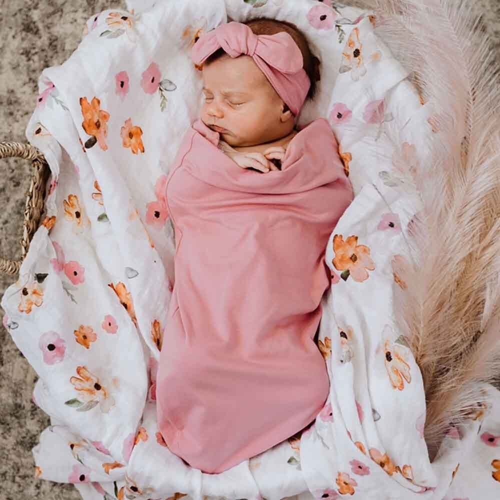 Jewel Organic Baby Swaddle with Topknot Set For Girls Snuggle Hunny