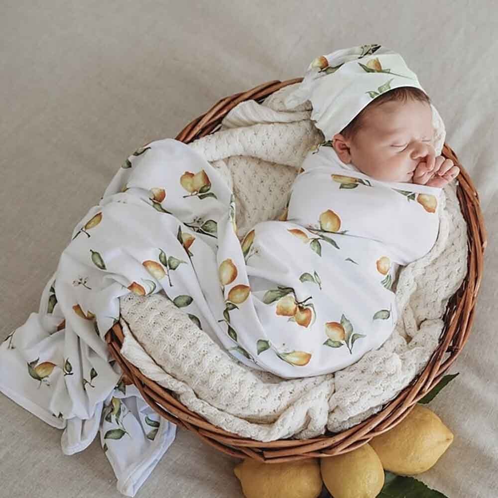 Lemon Organic Baby Jersey Swaddle Wrap & Beanie Snuggle Hunny