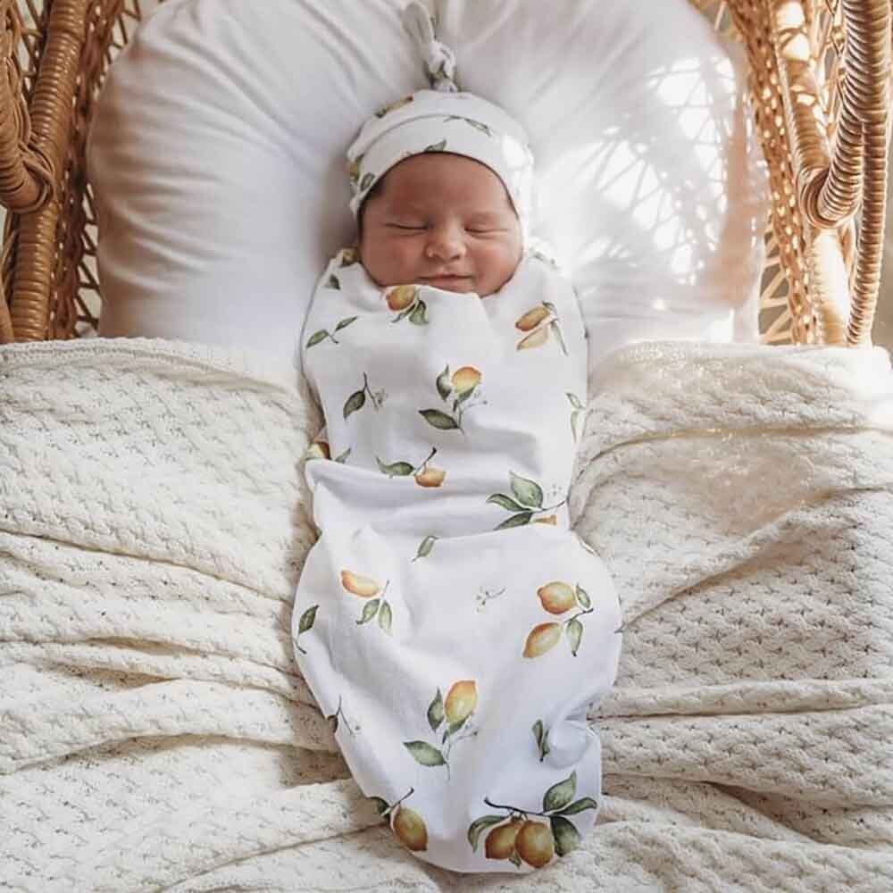 Lemon Organic Baby Swaddle with Beanie For Girls & Boys Snuggle Hunny