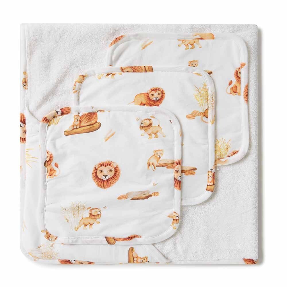 Lion Organic Baby Towel & Wash Cloth Set Snuggle Hunny