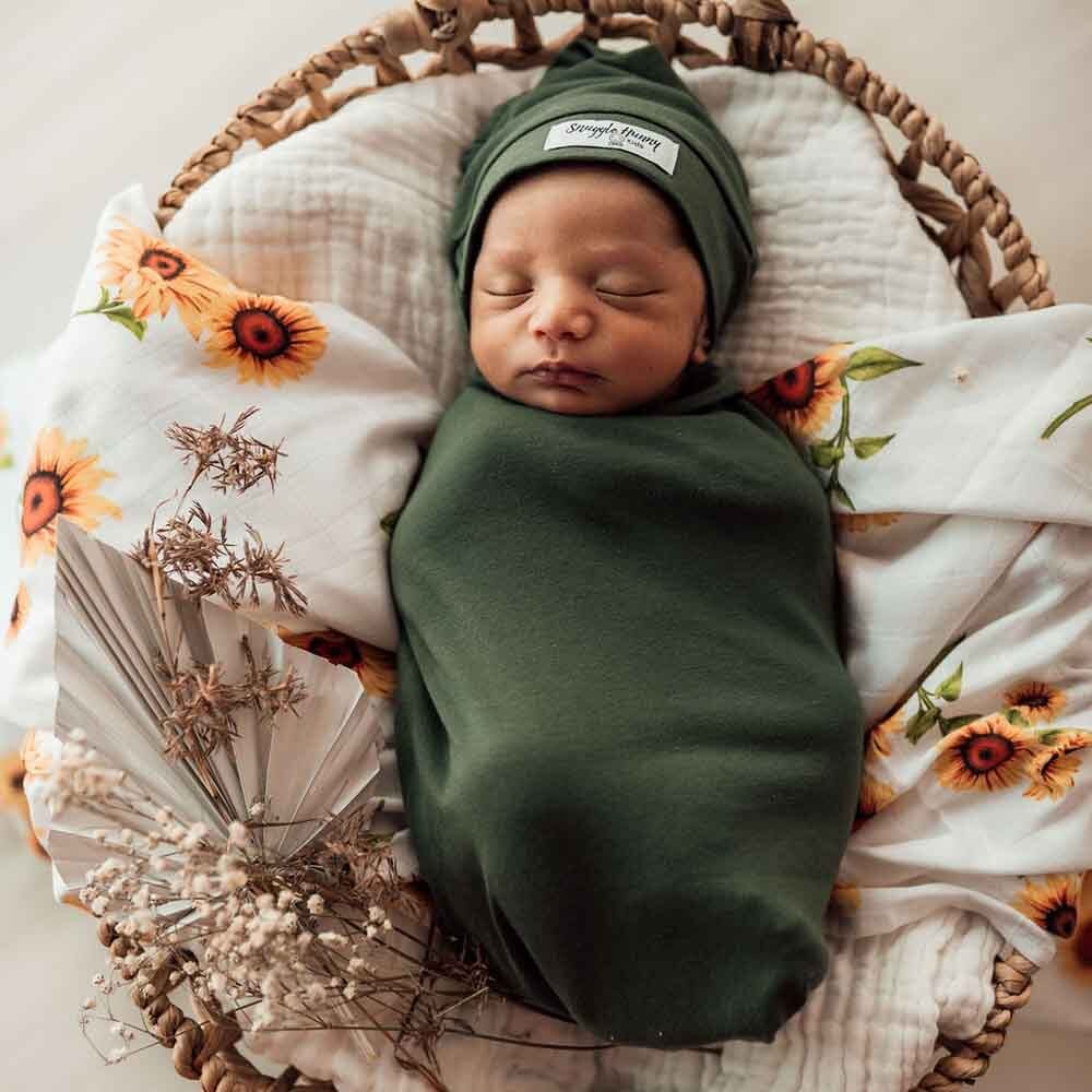 Olive Organic Baby Swaddle & Beanie For Girls and Boys Snuggle Hunny