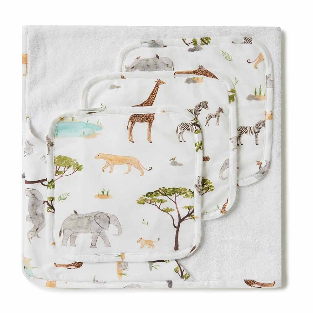 Safari Organic Baby Towel & Wash Cloth Set Snuggle Hunny