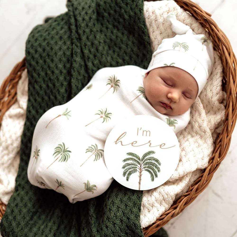 Green Palm Organic Baby Swaddle & Beanie Snuggle Hunny
