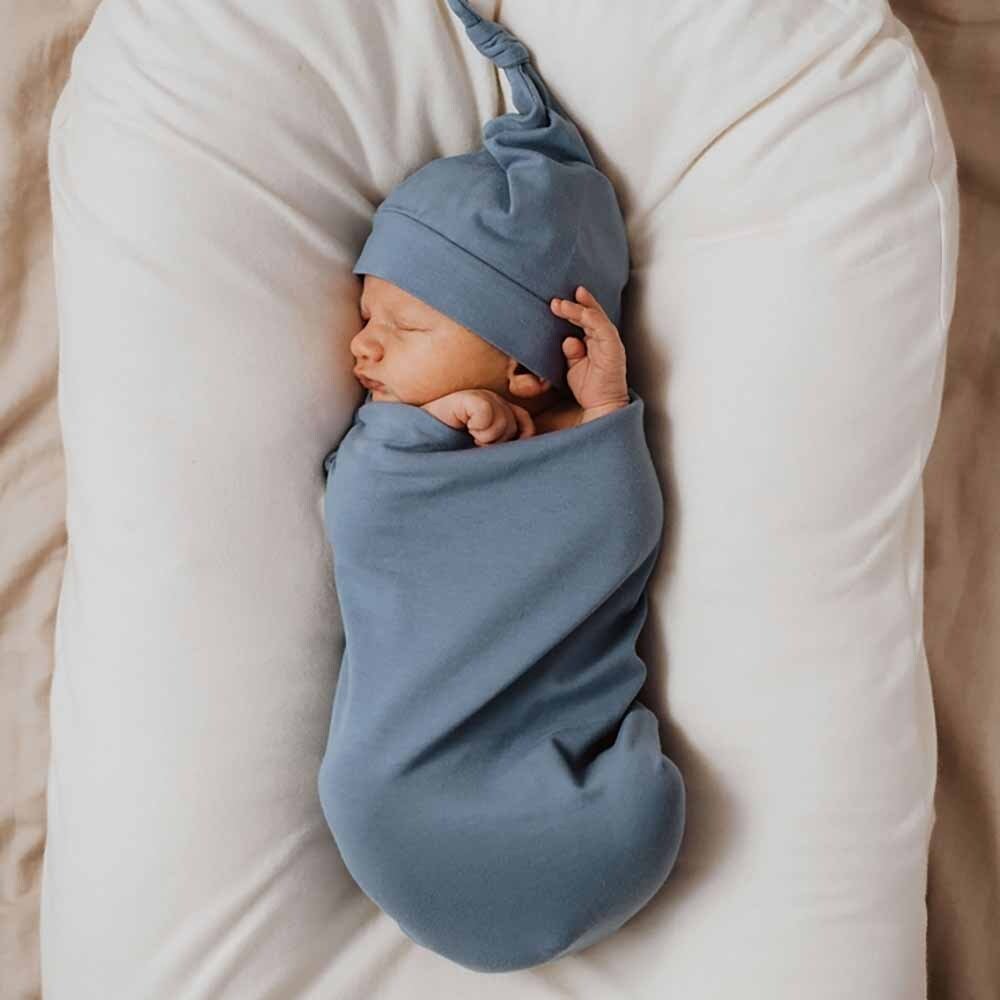 Indigo Organic Baby Swaddle with Beanie For Boys Snuggle Hunny