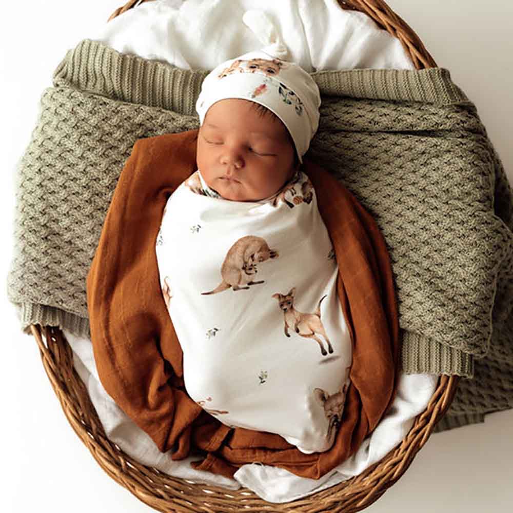 Kanga Organic Snuggle Swaddle & Beanie Set Snuggle Hunny
