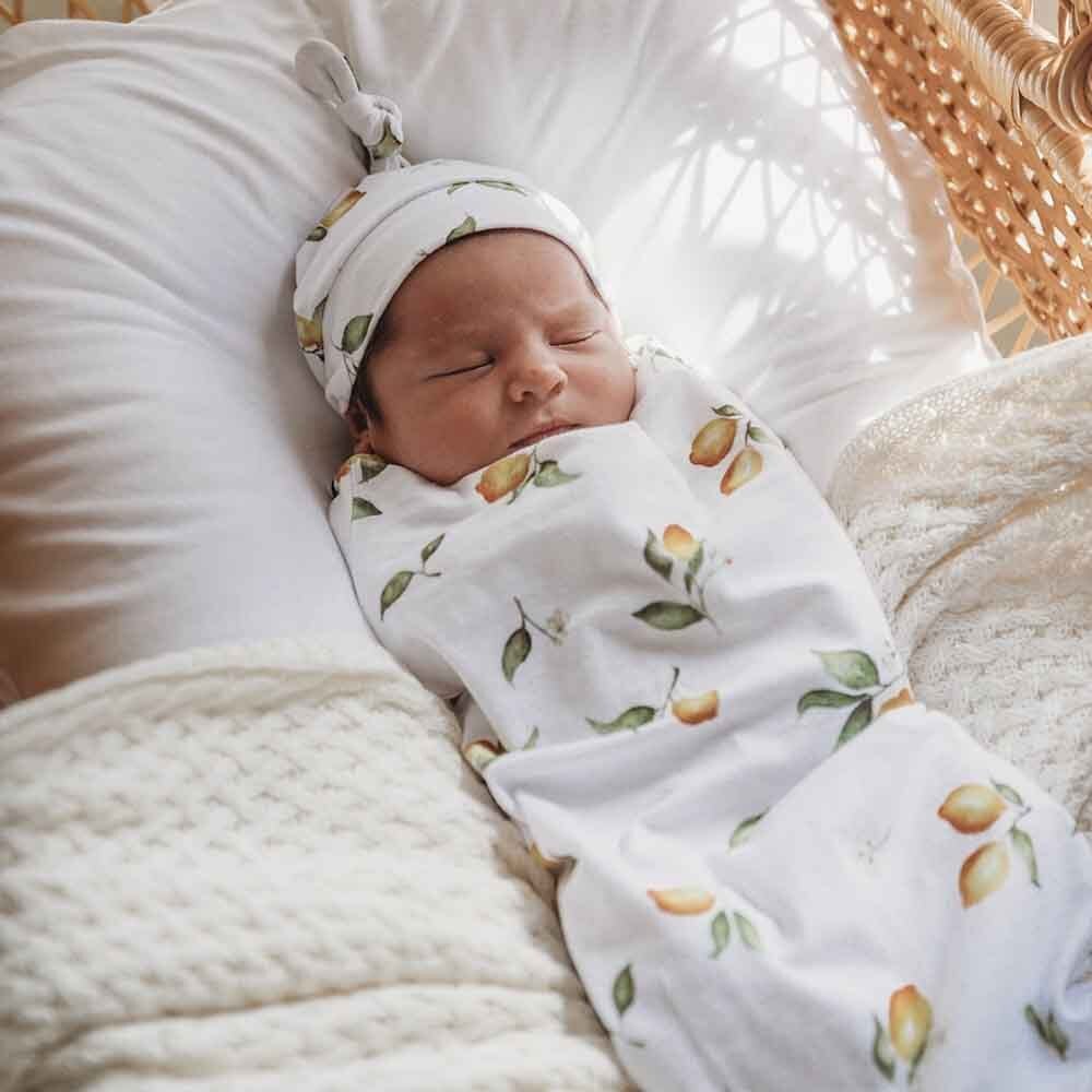 Lemon Baby Swaddle with Beanie For Girls & Boys Snuggle Hunny