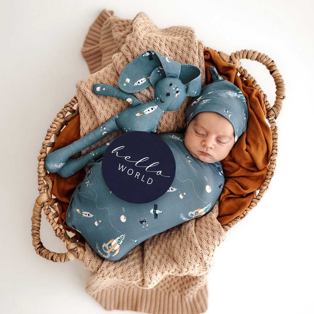 Rocket Organic Baby Swaddle & Beanie Snuggle Hunny