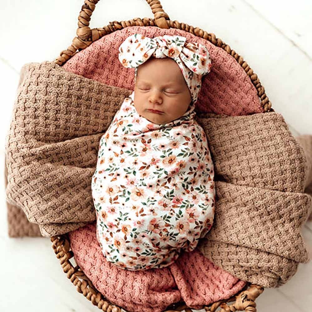 Spring Floral Organic Baby Swaddle & Topknot Set Snuggle Hunny