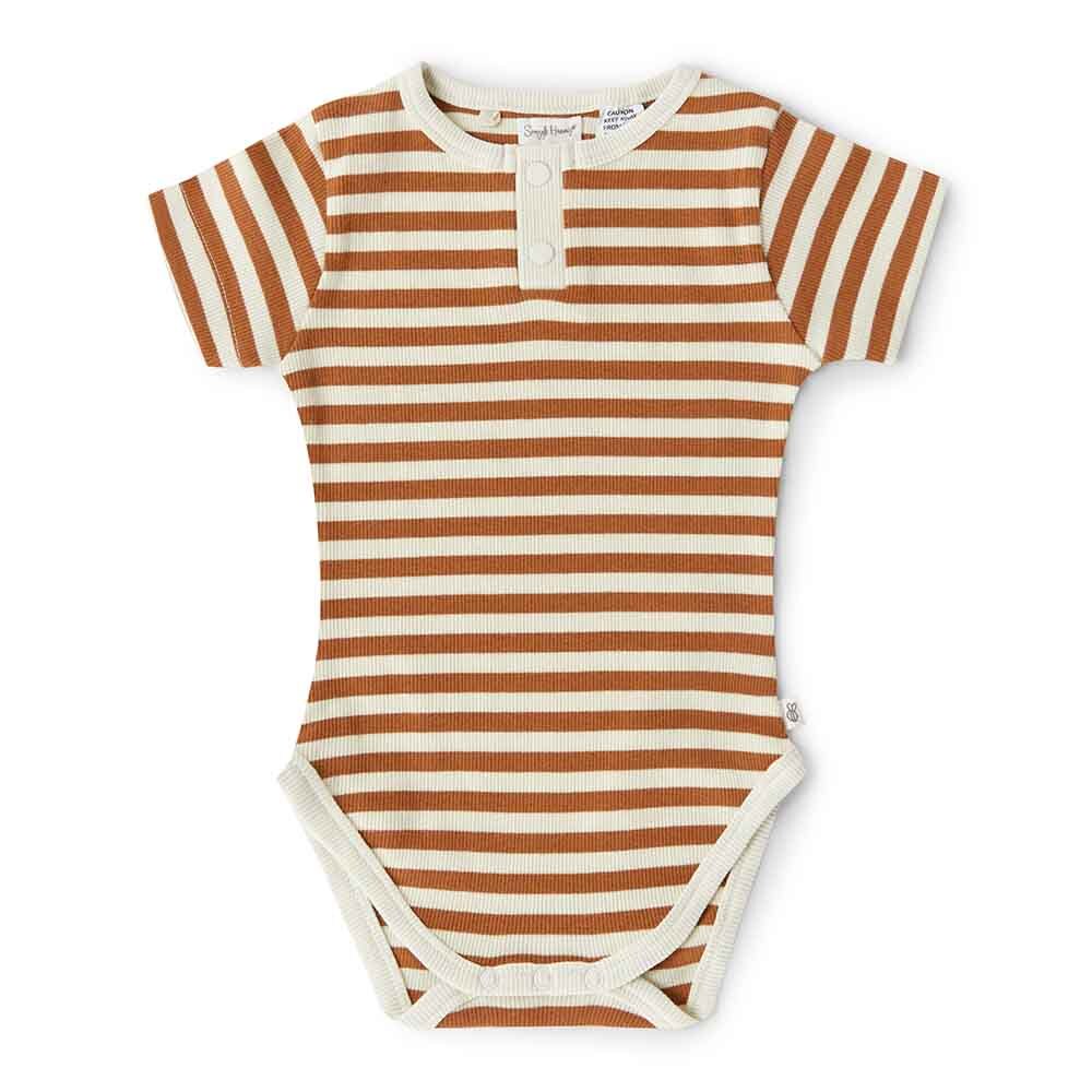 Biscuit Stripe Short Sleeve Organic Bodysuit - View 2