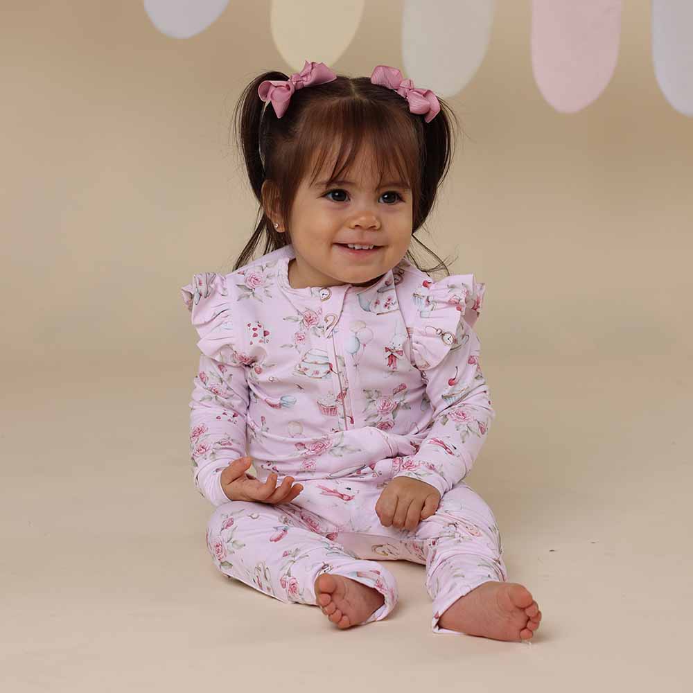 Alice’s Tea Party Organic Snugglesuit Convertible Romper with Frill - View 5