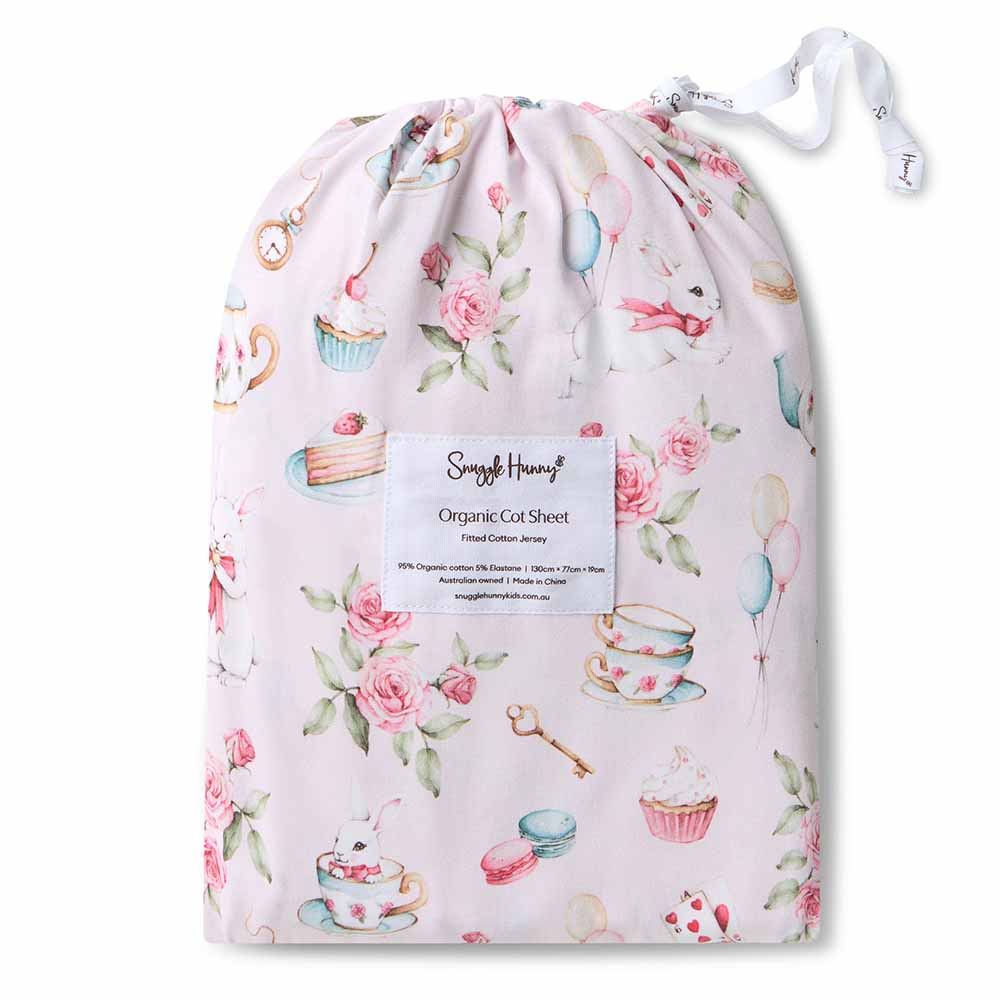 Alice’s Tea Party Organic Fitted Cot Sheet - View 5