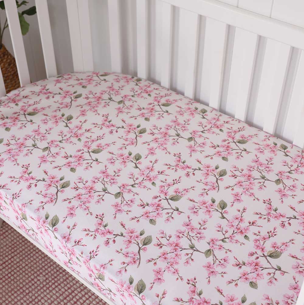 Cherry Blossom Organic Fitted Cot Sheet - View 11