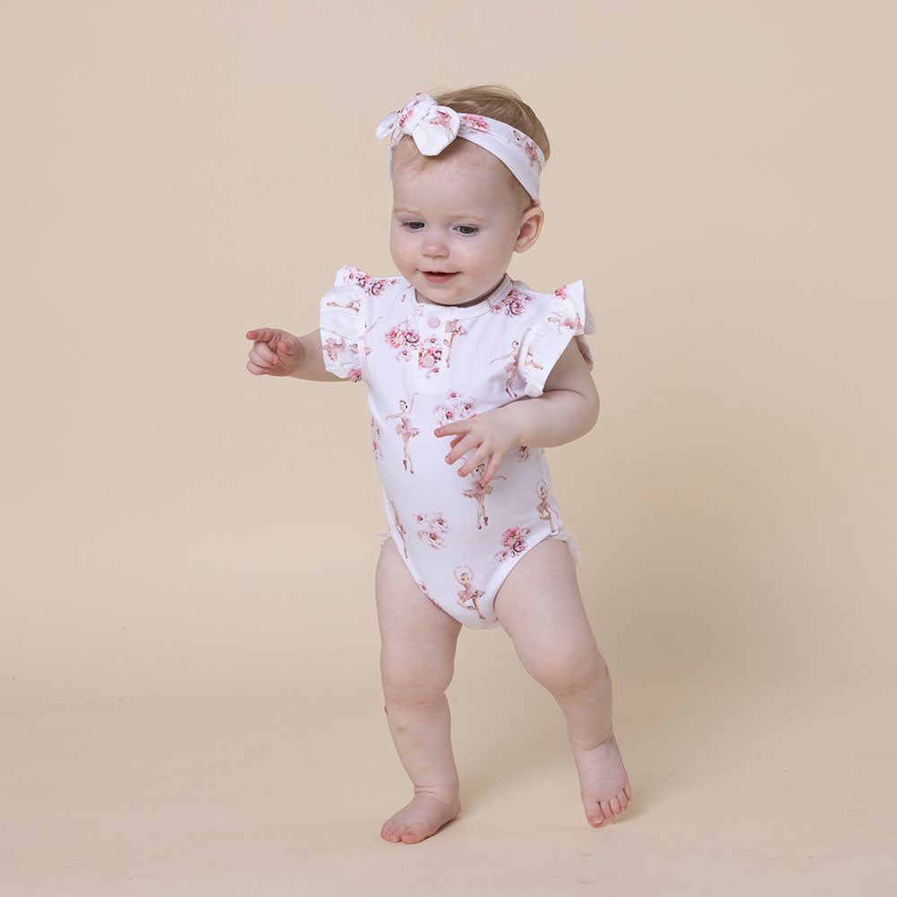 Ballerina Short Sleeve Organic Bodysuit with Frill - View 3