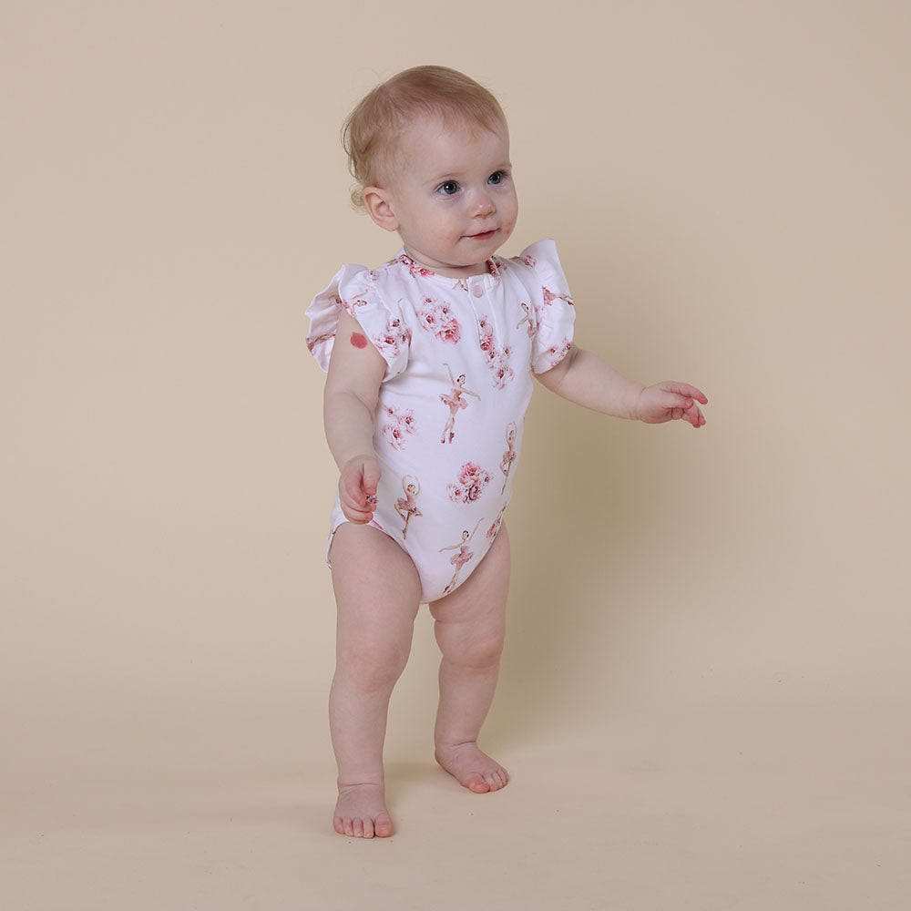 Ballerina Short Sleeve Organic Bodysuit with Frill - View 10