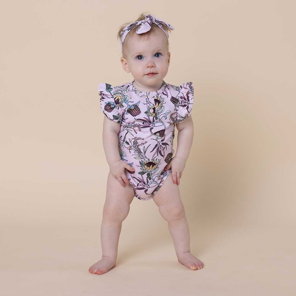 Banksia Short Sleeve Organic Bodysuit with Frill - View 8