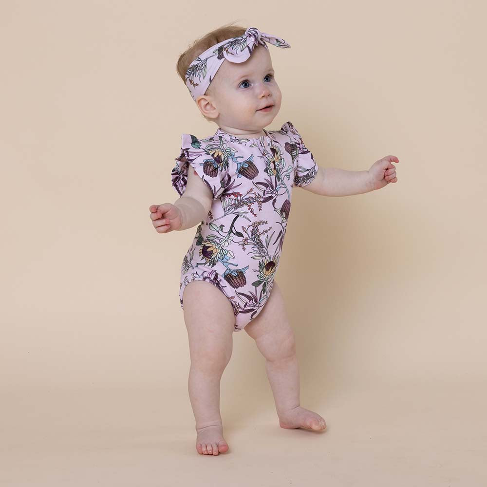 Banksia Short Sleeve Organic Bodysuit with Frill - View 1
