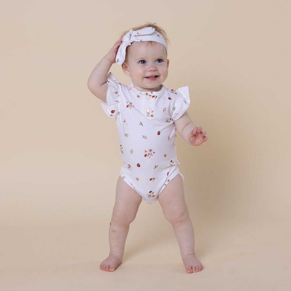 Ladybug Short Sleeve Organic Bodysuit with Frill - View 7