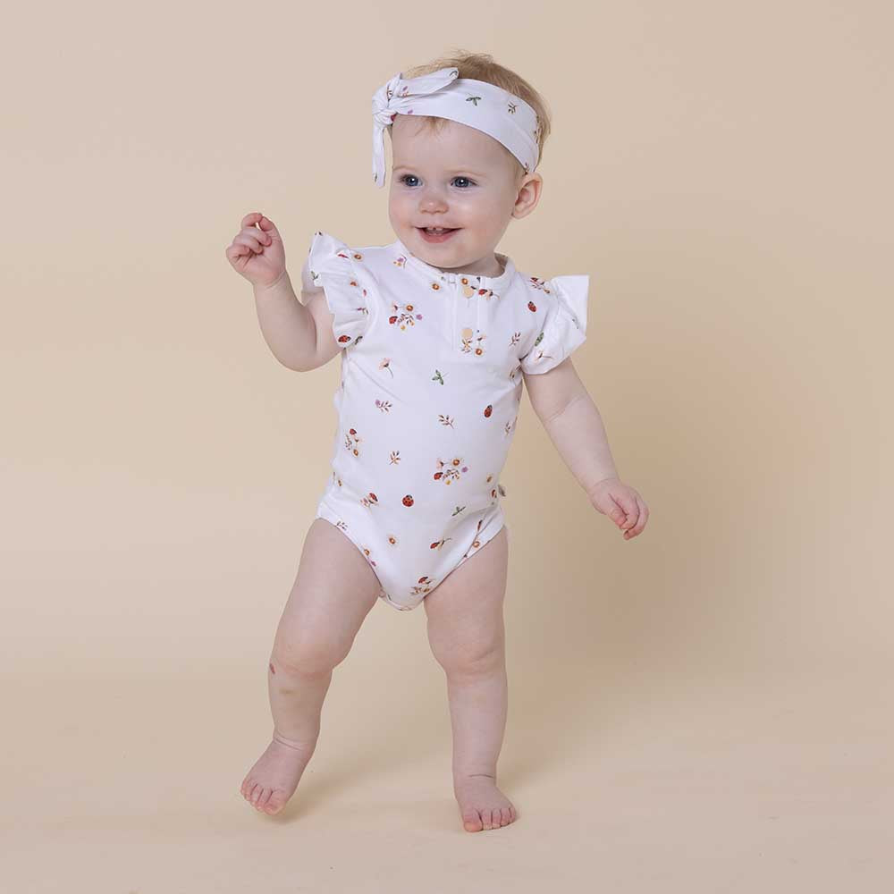 Ladybug Short Sleeve Organic Bodysuit with Frill - View 3