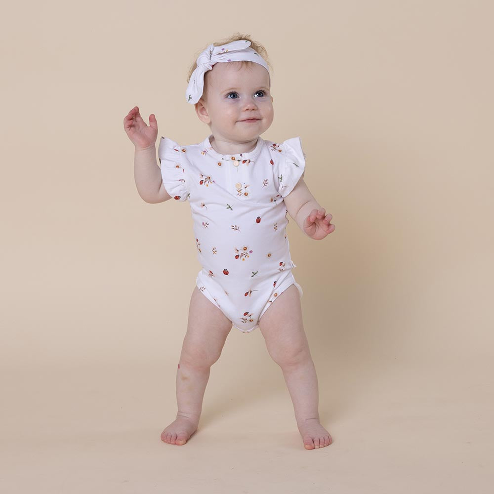 Ladybug Short Sleeve Organic Bodysuit with Frill - View 5