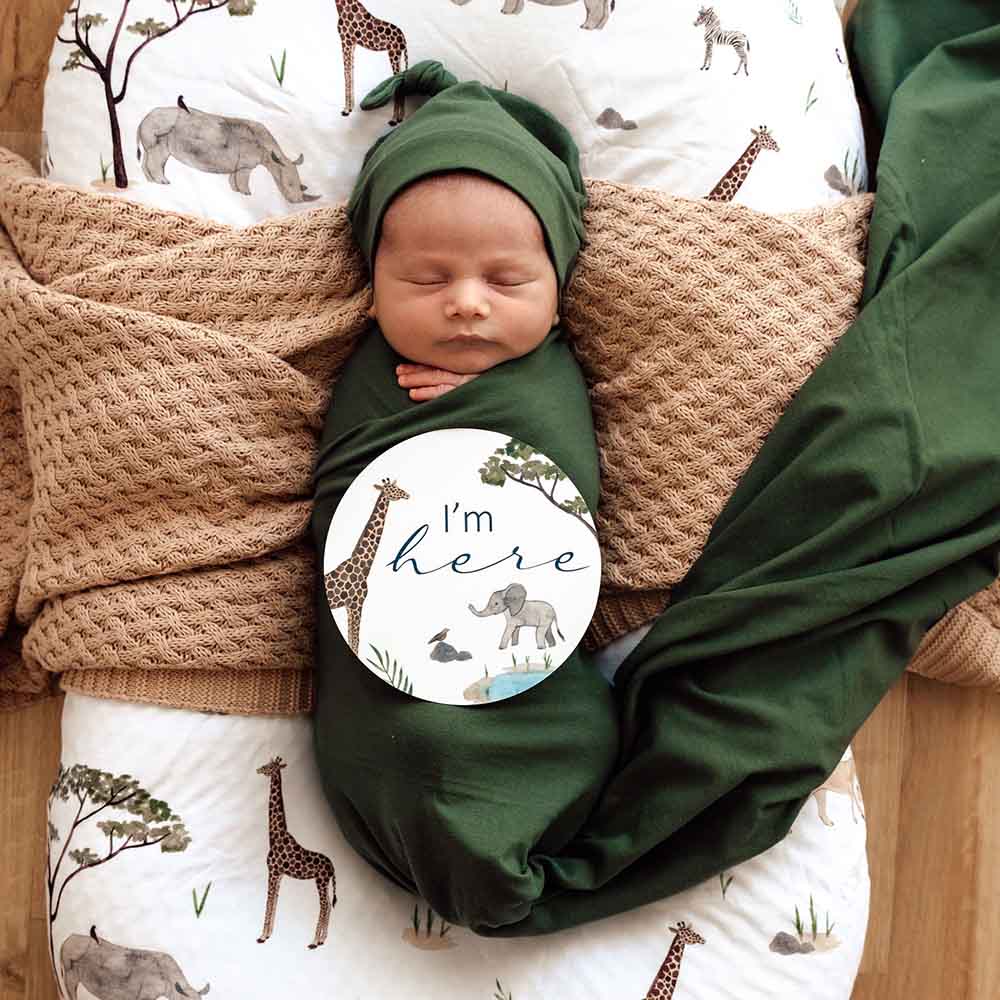 Olive Jersey Wrap Green Birth Announcement Set - View 1