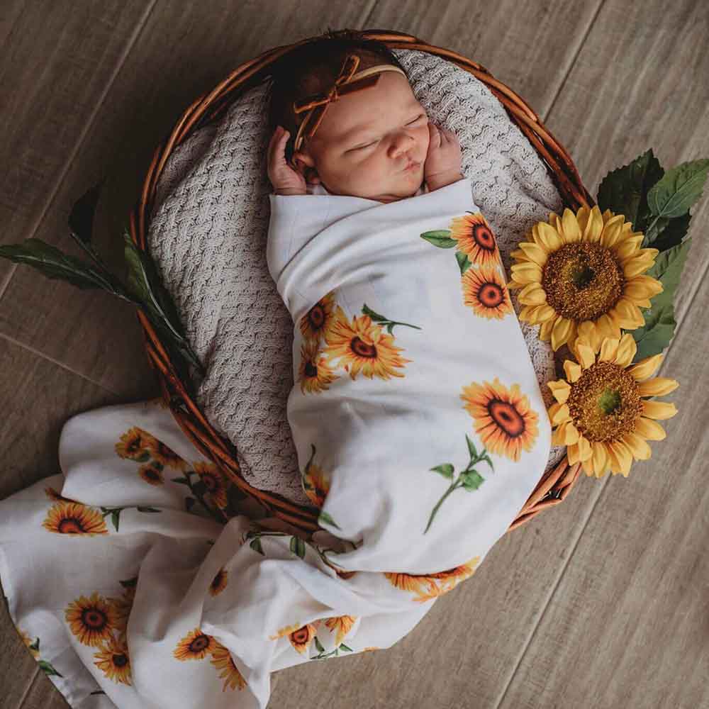 Sunflower Muslin Wrap Birth Announcement Set