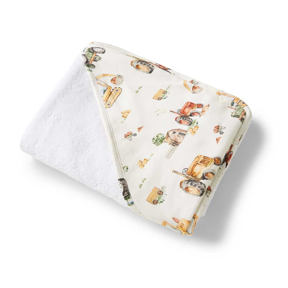 Diggers & Tractors Organic Hooded Baby Towel - View 2