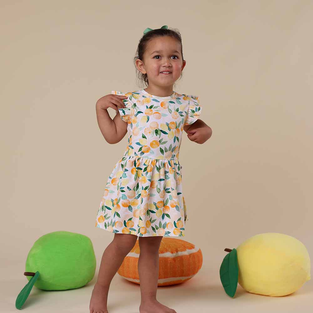 Sunny Citrus Short Sleeve Organic Dress - View 1
