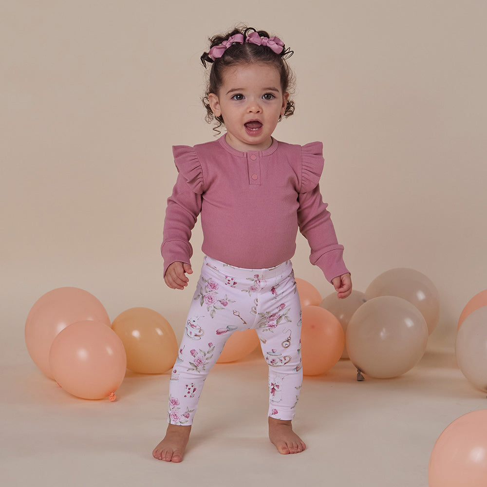 Jewel Pink Rib Long Sleeve Organic Bodysuit with Frill - View 8