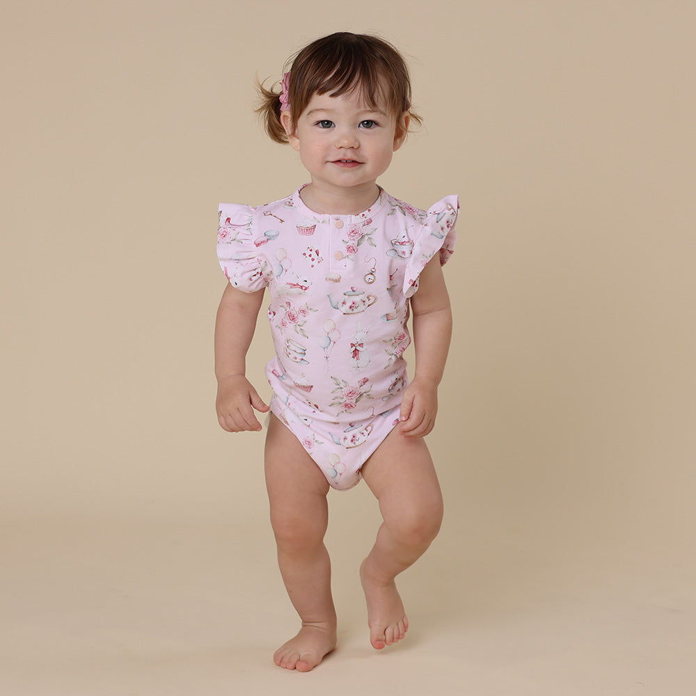 Alice’s Tea Party Short Sleeve Organic Bodysuit - View 1