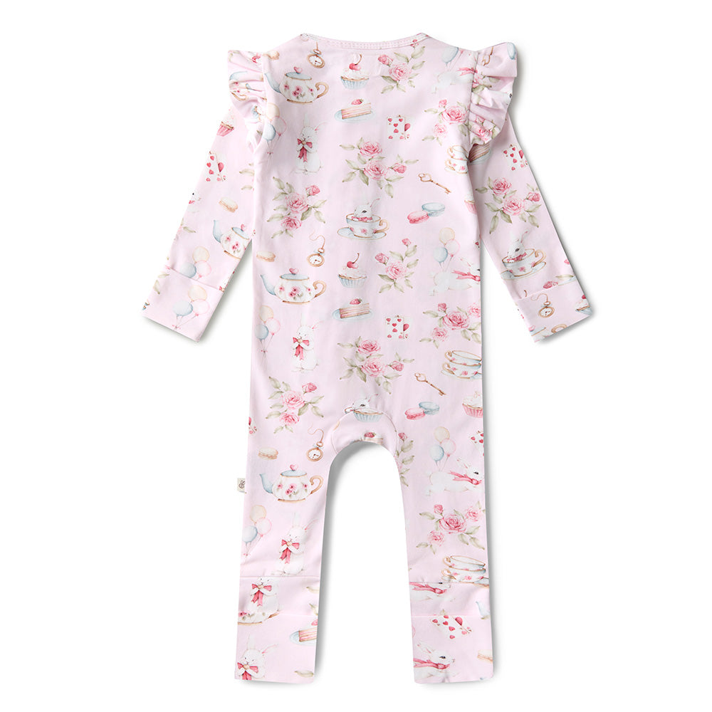 Alice’s Tea Party Organic Snugglesuit Convertible Romper with Frill - View 4