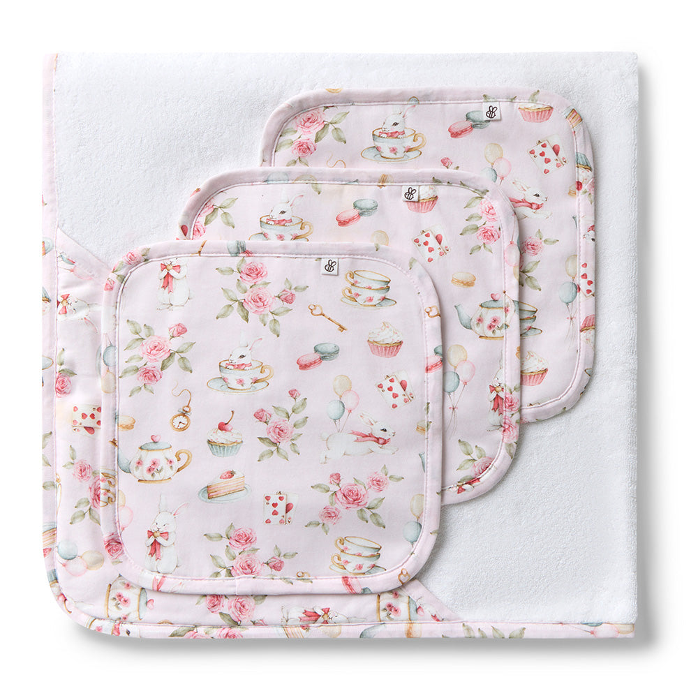 Alice's Tea Party Organic Baby Towel & Wash Cloth Set - View 1