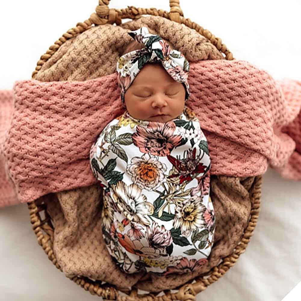 Australiana Organic Baby Swaddle & Topknot For Girls Snuggle Hunny