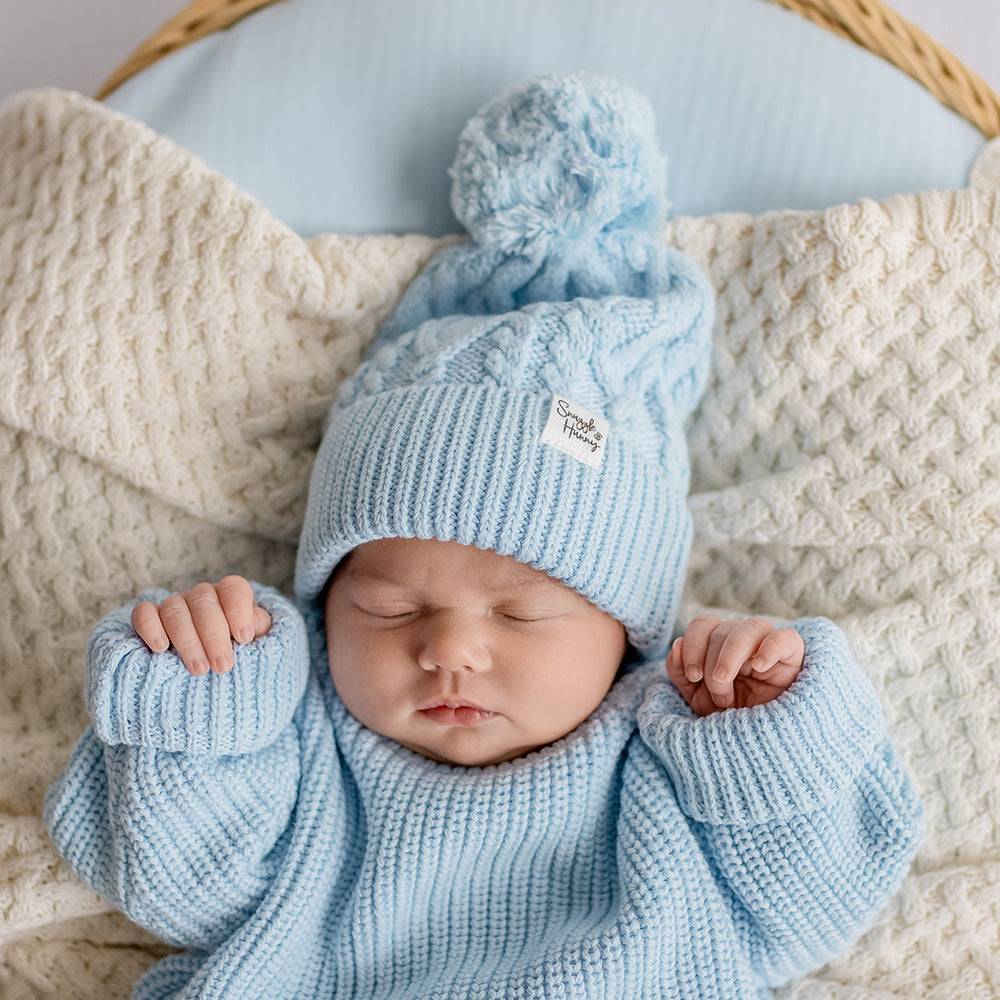 Baby Blue Organic Baby Knit Beanie - View 1