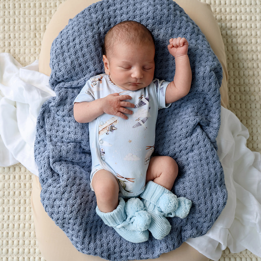 Baby Blue Organic Cotton Knit Booties - View 8
